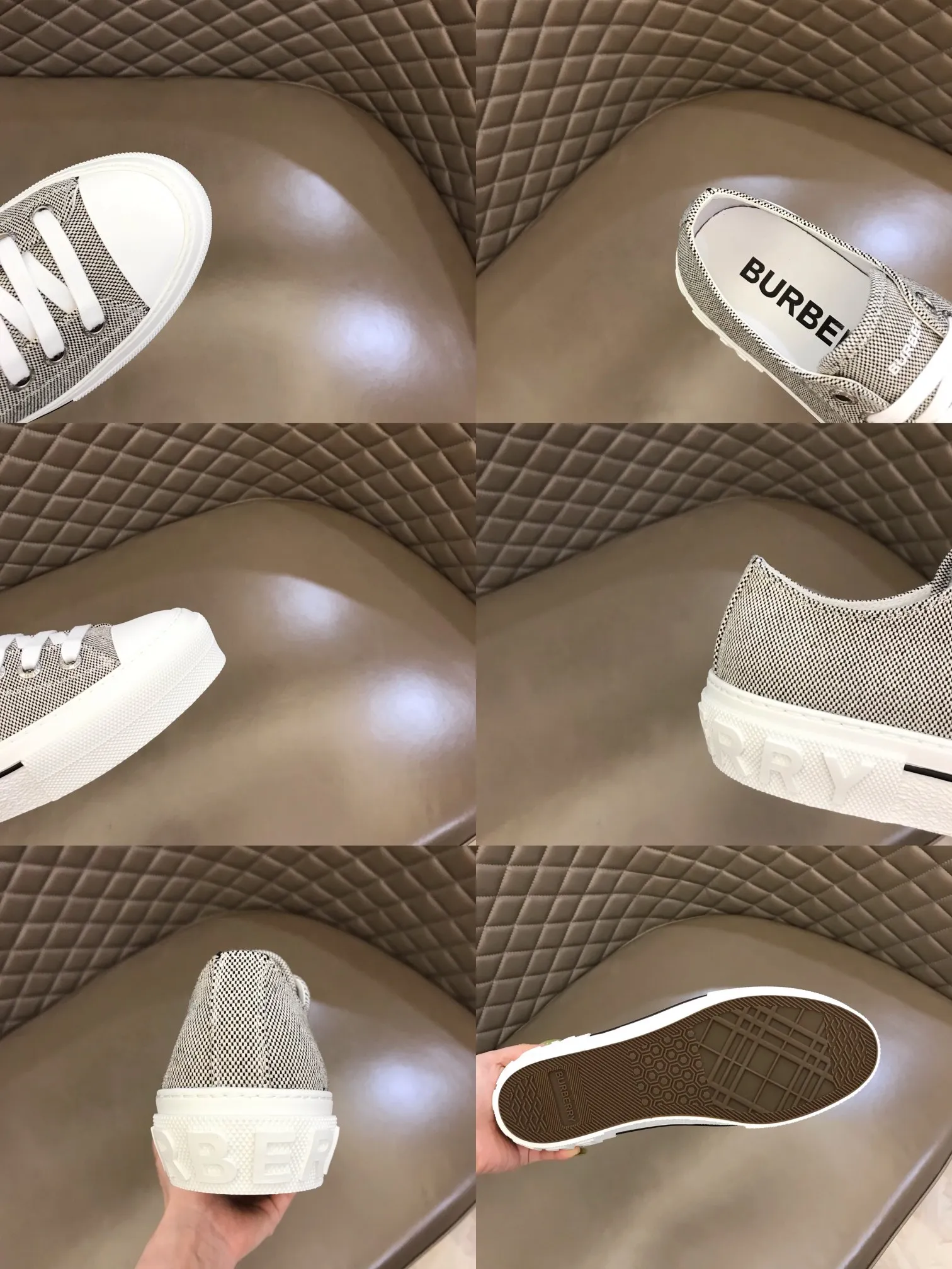 p400 "Burberr*" men's classic low-top sneakers, reinterpreted in Vintage check cotton material and decorated with a new brand logo. First-layer sheepskin lining, embossed Burberry logo on the heel, and original TPU outsole! Size: 38-44 No. 068